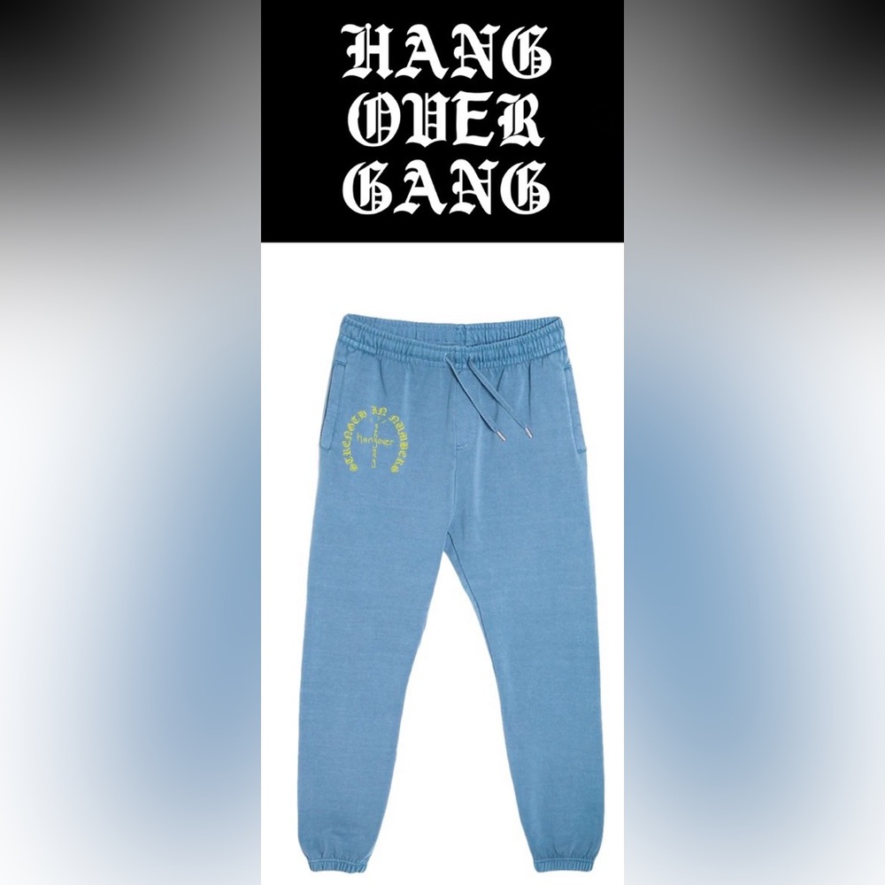 Men HOG (hang over gang) Blue Jogger Pants “Strength in Numbers “ Size Large EUC
